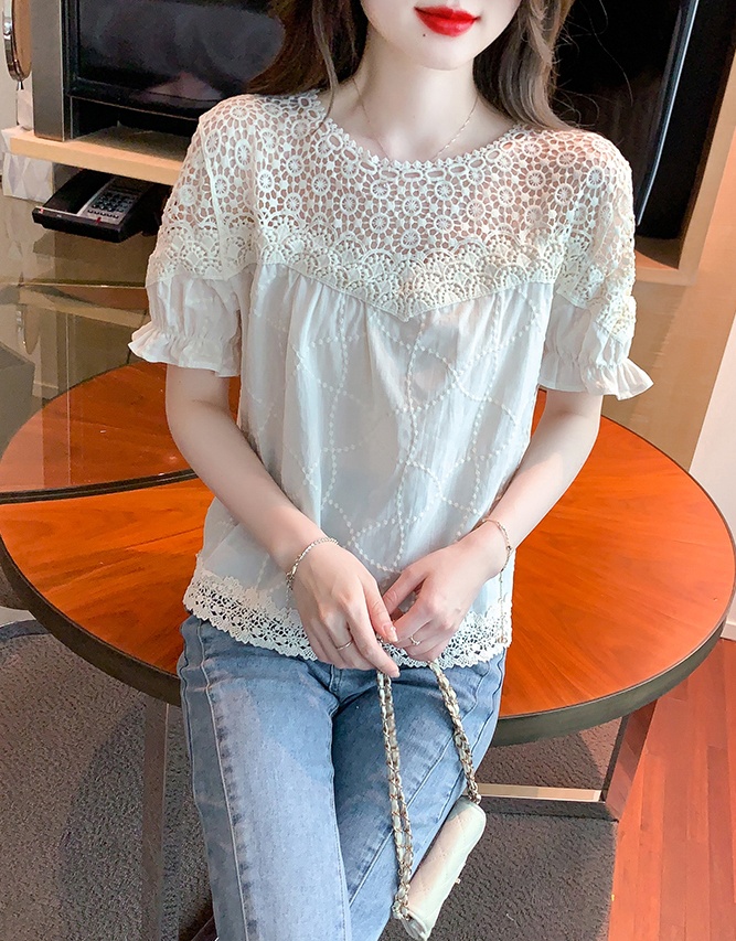 Loose short Korean style tops splice lace shirts for women