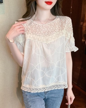 Loose short Korean style tops splice lace shirts for women