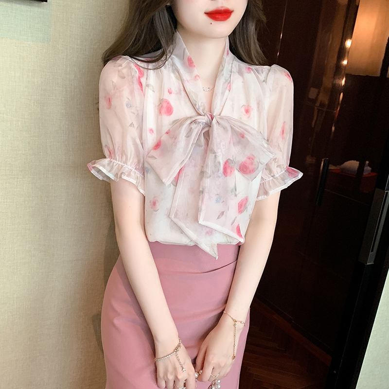 Short sleeve tops Korean style chiffon shirt for women