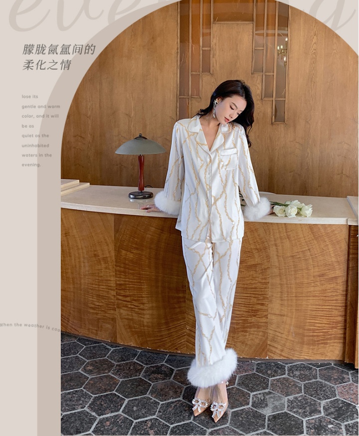 Satin thin wears outside pajamas 2pcs set for women