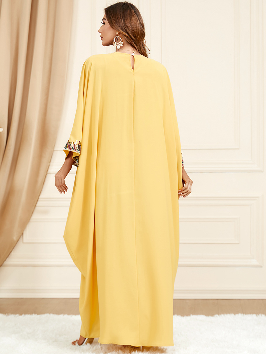 Fashion yellow bat sleeve large yard loose dress