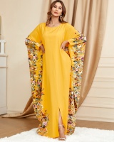 Yellow bat sleeve large yard fashion loose dress