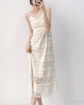 Sling France style long dress temperament lace dress for women