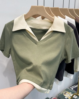 Summer Pseudo-two tops short sleeve T-shirt for women