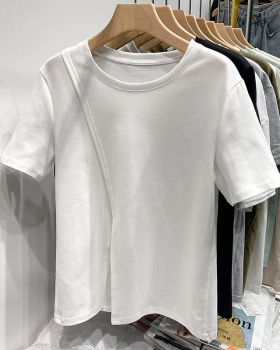 Short sleeve split tops pure cotton short T-shirt for women