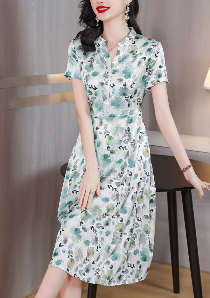 Real silk temperament floral summer silk dress