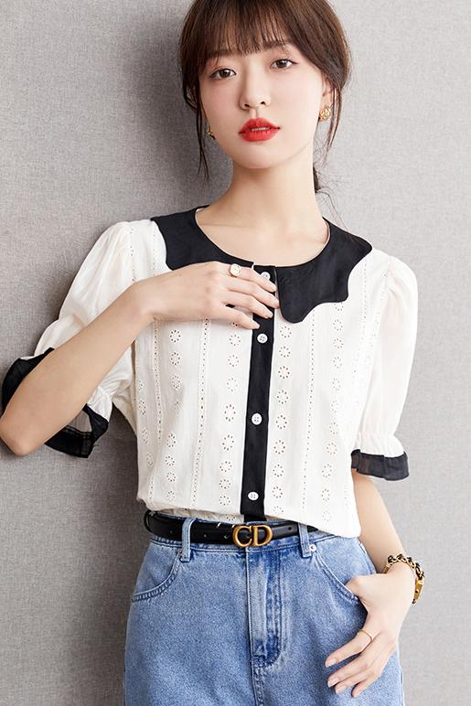 Short sleeve lace tops summer retro shirt for women