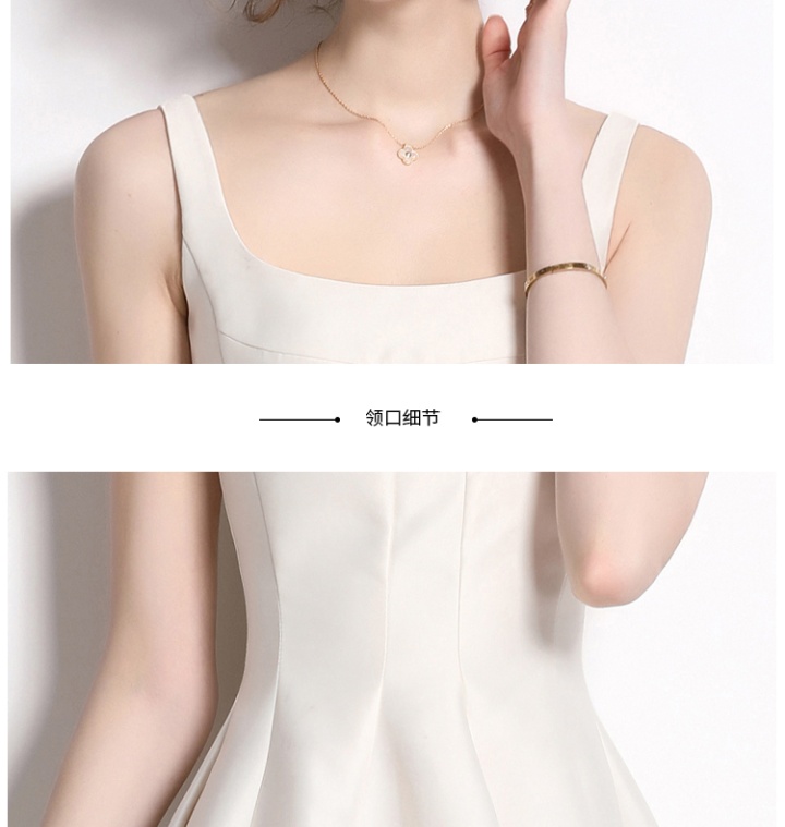 Pinched waist sling summer slim apricot dress for women
