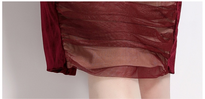 Velvet slim fold strap dress gauze splice dress