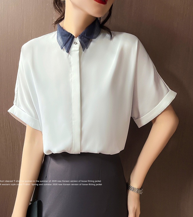 Rhinestone Western style white chiffon shirt for women