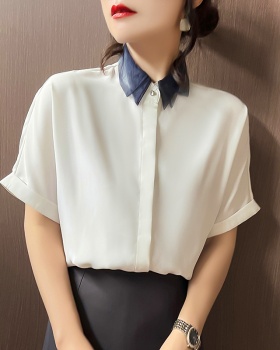 Rhinestone Western style white chiffon shirt for women