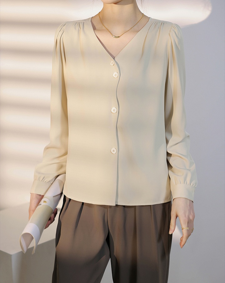 Loose spring and autumn V-neck long sleeve shirt for women