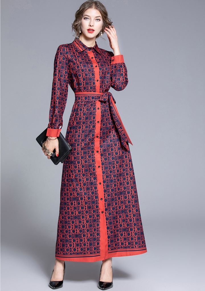 European style pinched waist all-match with belt dress