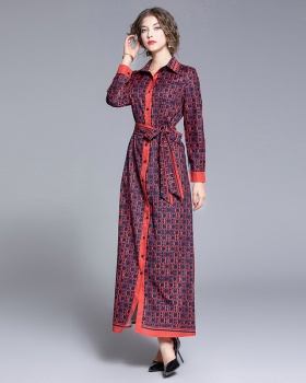 European style pinched waist all-match with belt dress