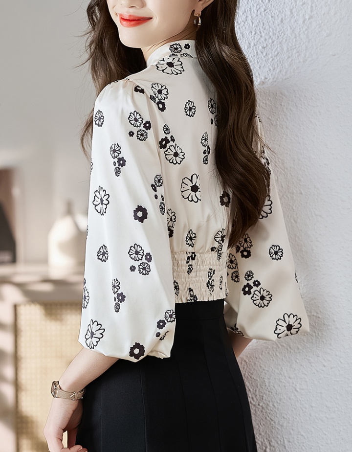 Spring and summer printing short satin tops for women