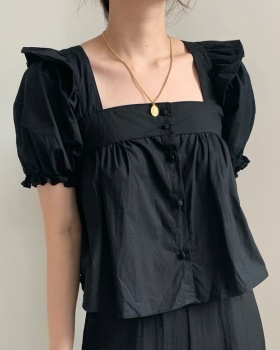 Square collar summer tops puff sleeve simple shirt