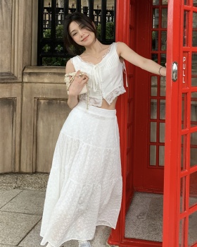 White embroidery short skirt lace sling skirt 2pcs set