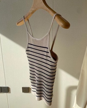 Knitted France style vest stripe spicegirl tops for women
