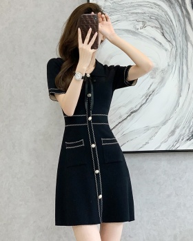 College style knitted ice silk slim dress for women