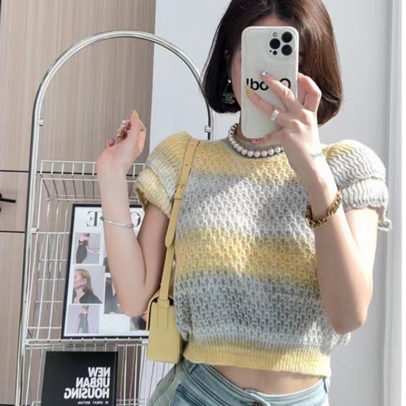 France style summer tops short sleeve sweater for women