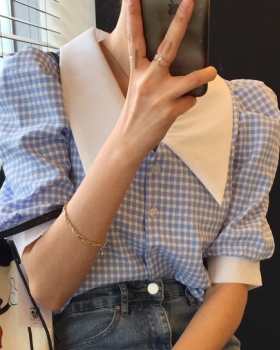 Fresh Korean style plaid tops square collar summer shirt