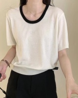 Summer U-neck thin tops slim short sleeve sweater