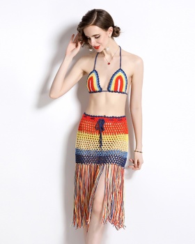Sandy beach crochet fashion hollow tassels sexy halter skirt