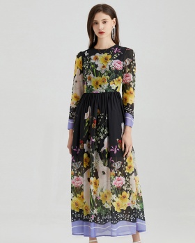 Imitation silk spring and summer printing big skirt dress