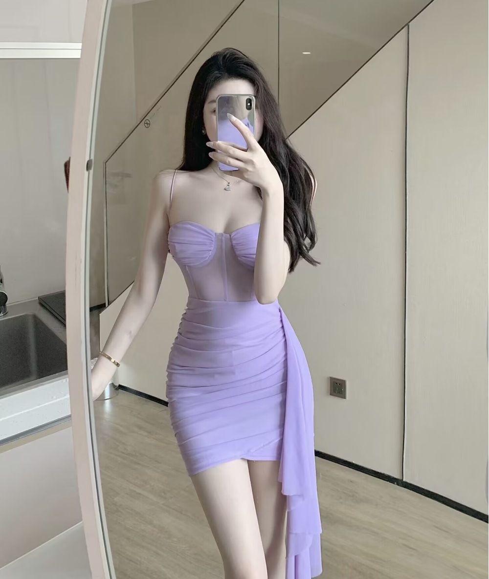Sexy sling dress wrapped chest package hip formal dress
