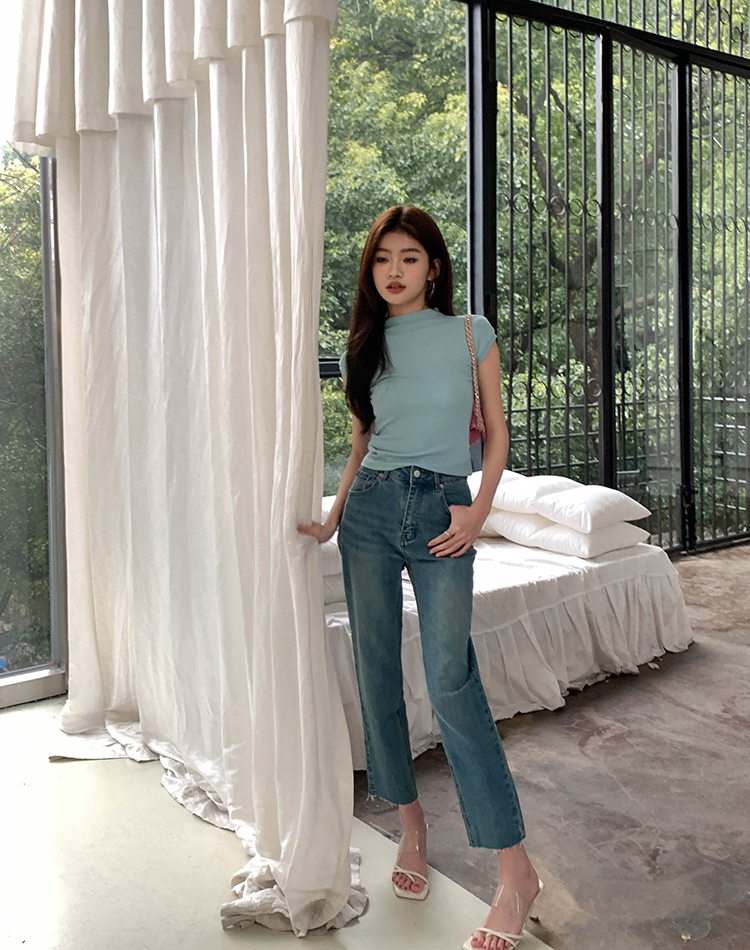 Micro speaker high waist jeans slim nine pants for women