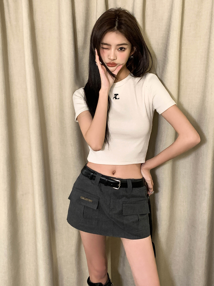 Basis short T-shirt white short sleeve tops for women