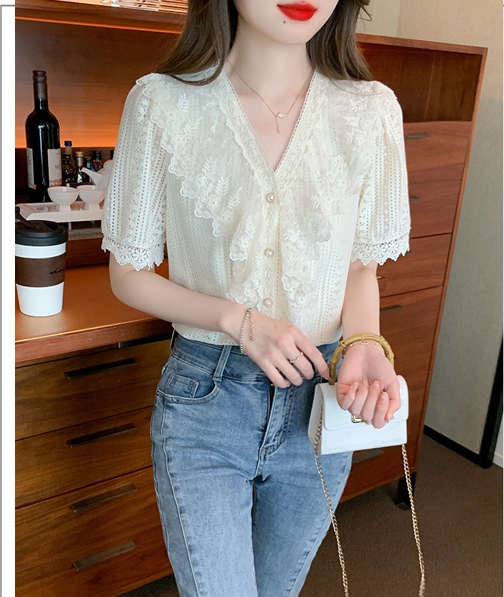 Splice lace shirts all-match Korean style tops for women