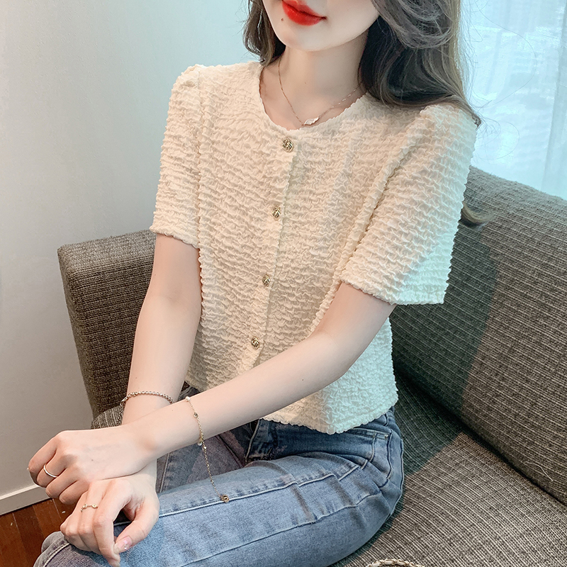 Round neck all-match shirt summer Korean style tops