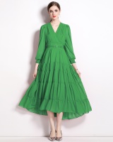 Pinched waist spring V-neck big skirt chiffon dress