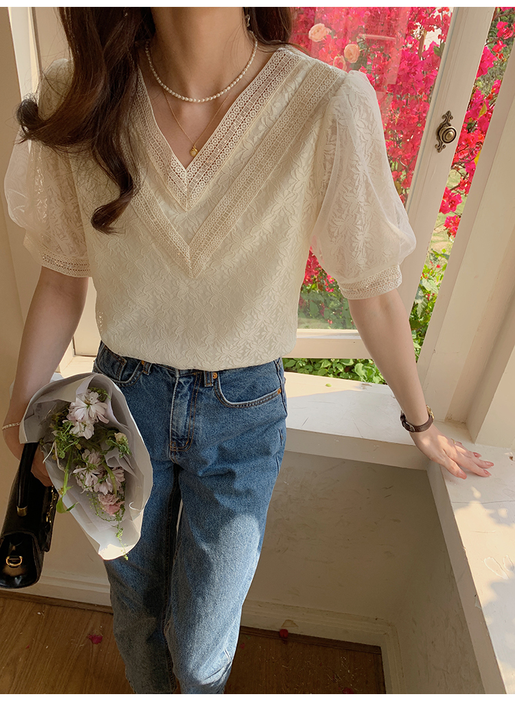 Korean style all-match short sleeve shirts lace summer tops