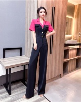 Mixed colors single-breasted long pants fashion jumpsuit
