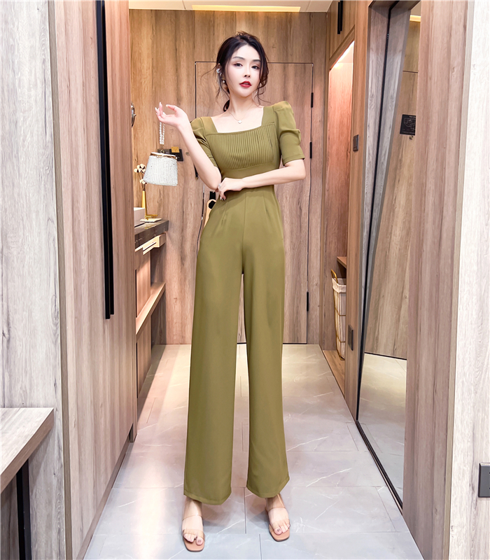 Slim pinched waist long pants pleated fashion jumpsuit