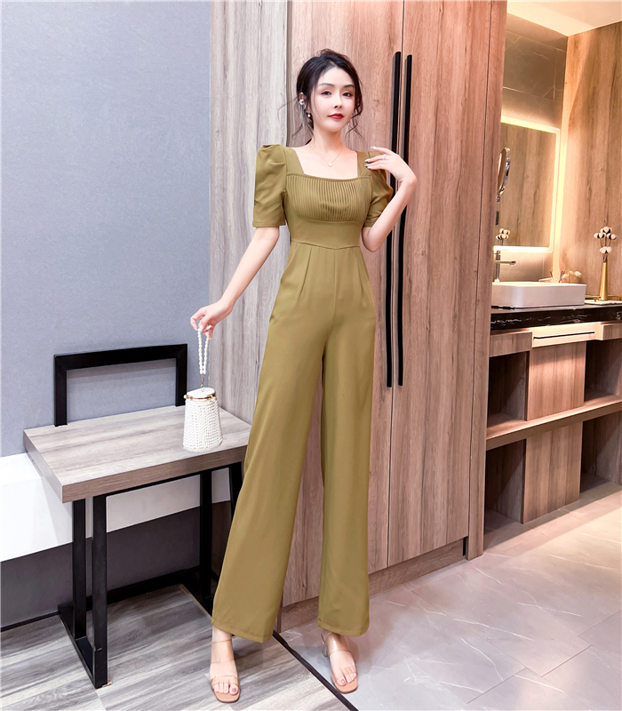Slim pinched waist long pants pleated fashion jumpsuit