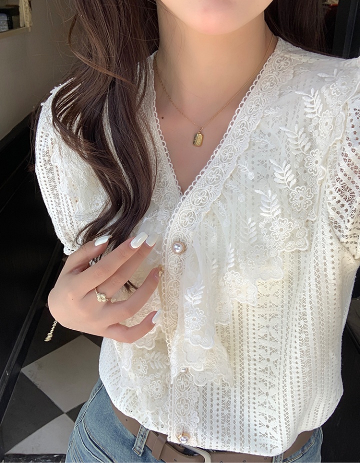 Short sleeve summer tops lace shirts for women