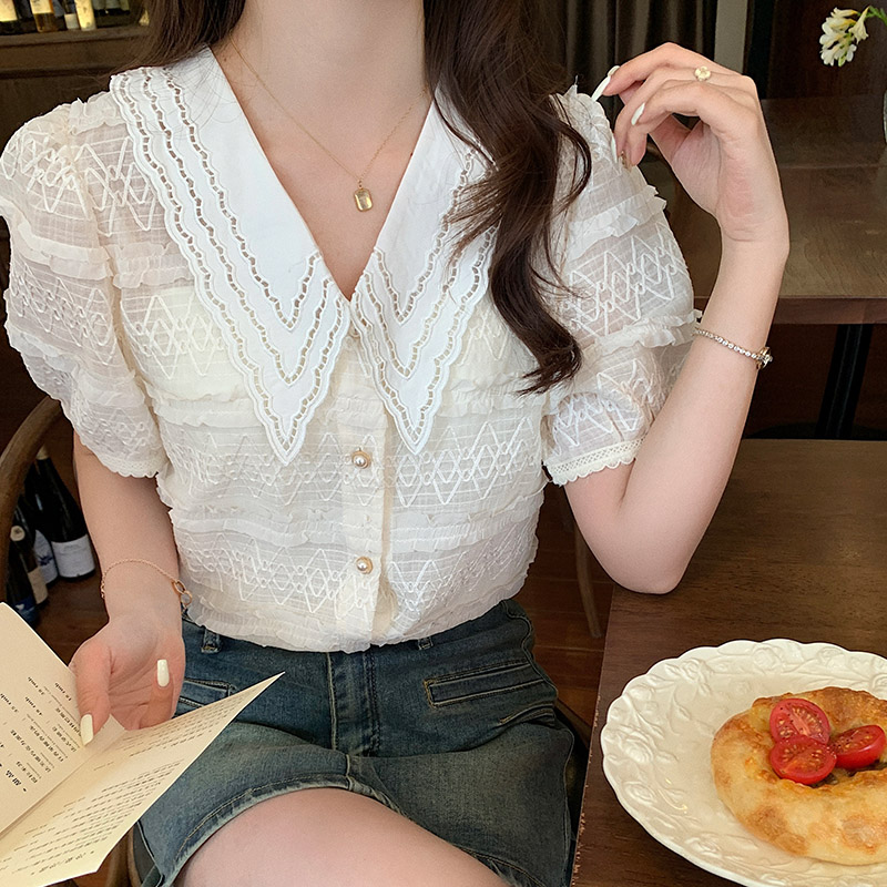 Short sleeve Korean style shirts doll collar tops for women