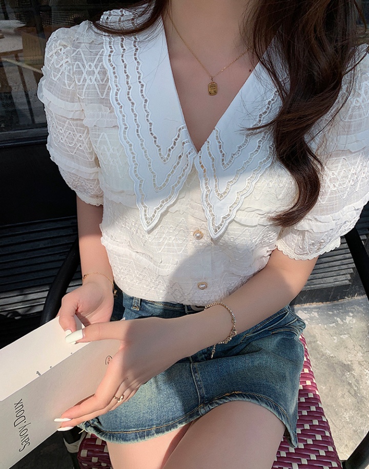 Short sleeve Korean style shirts doll collar tops for women