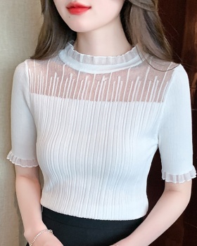 Summer half high collar sweater lace small shirt for women