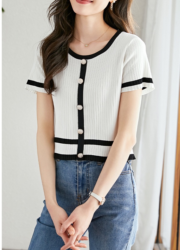 Pullover round neck sweater summer white small shirt