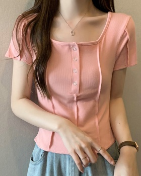 Unique summer tops short low collar T-shirt for women