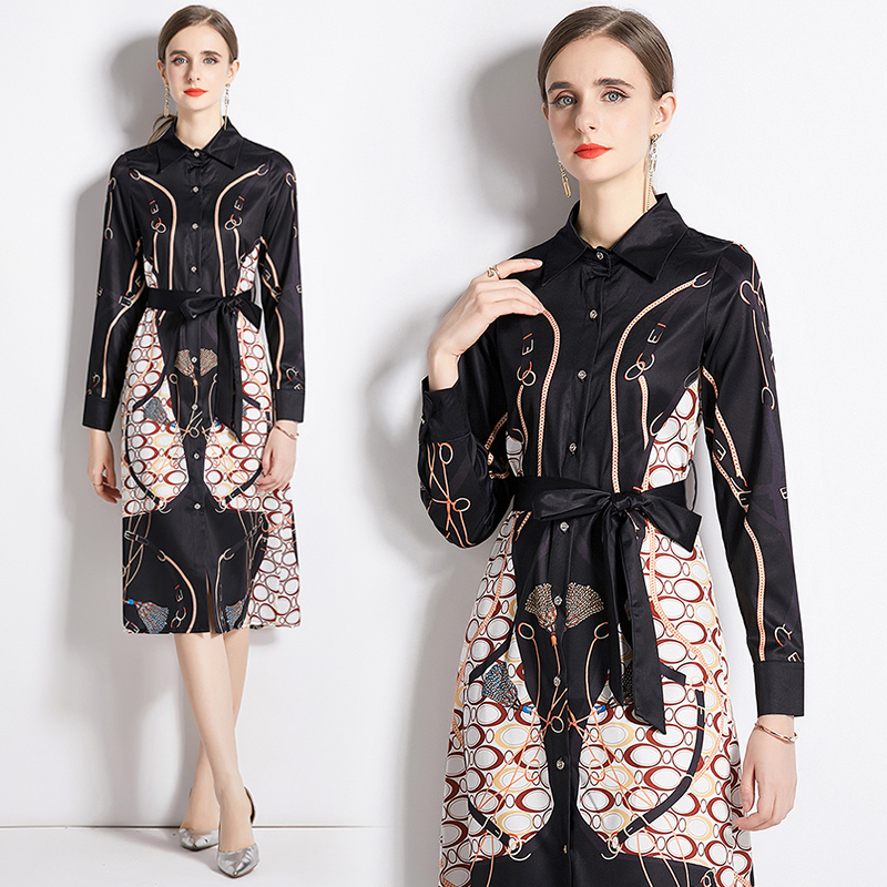 European style printing fashion retro autumn dress for women