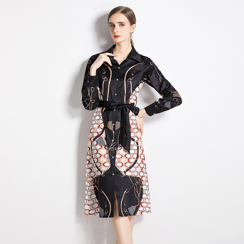 European style printing fashion retro autumn dress for women