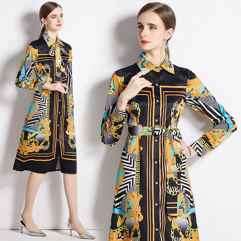 Printing European style retro fashion dress for women