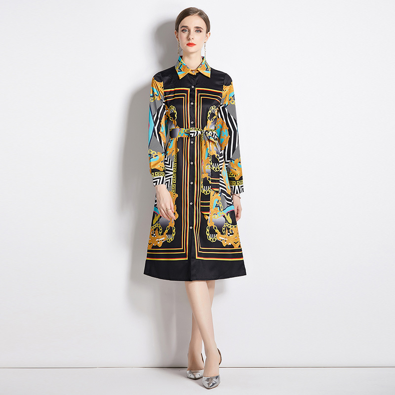 Printing European style retro fashion dress for women