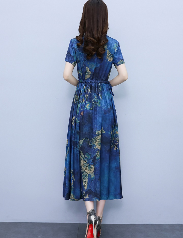 Jacquard summer retro colors printing real silk dress