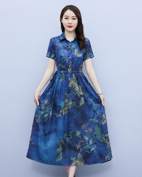 Jacquard summer retro colors printing real silk dress